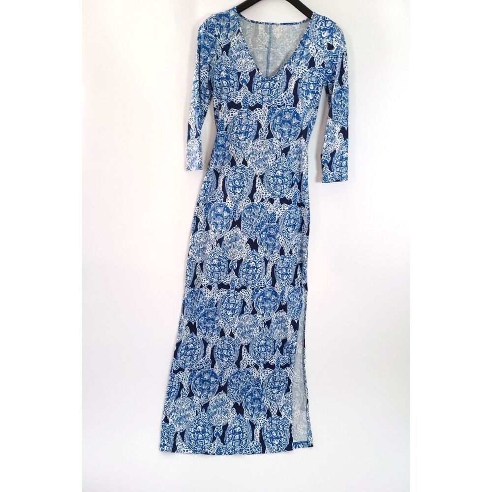 Lilly Pulitzer Maxi Dress Sea Turtle Resort Beach XXS Bodycon Side Slit Vacation